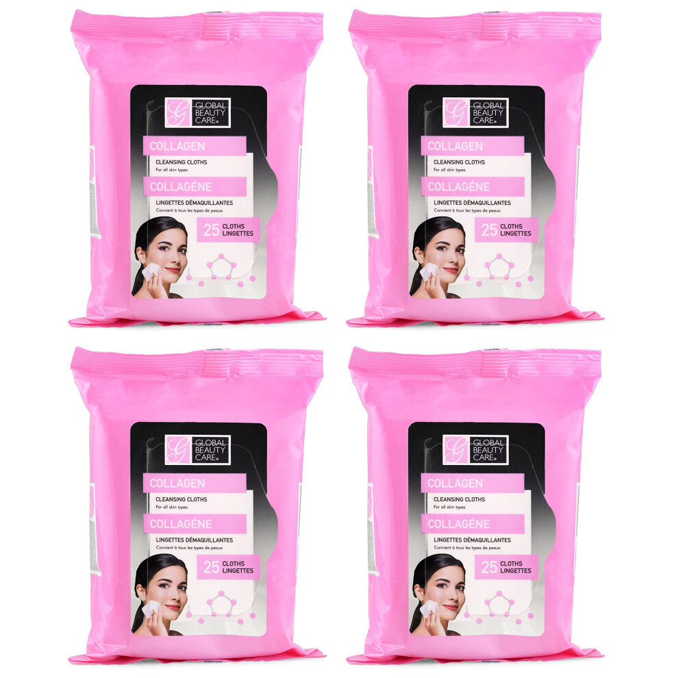 Global Beauty Care Retinol And Collagen Anti-Aging Makeup Cleansing Wipes 4-Pk (100 Wipes) (Collagen)