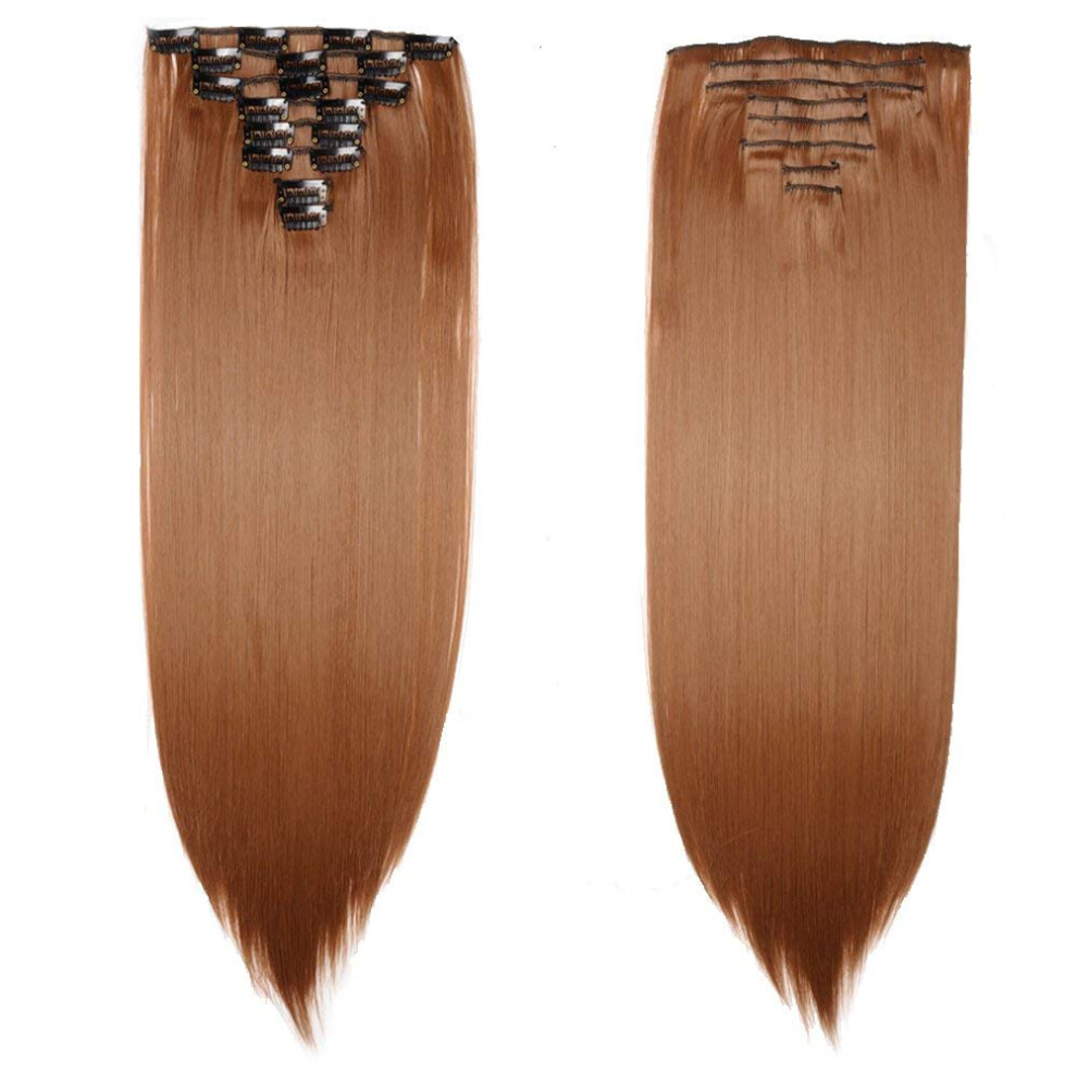 Benehair Clip In Hair Extensions 8Pcs 23Inch Long Straight Synthetic Hairpieces Light Auburn Hair Extensions Double Weft Hairpieces For Women Full Hea