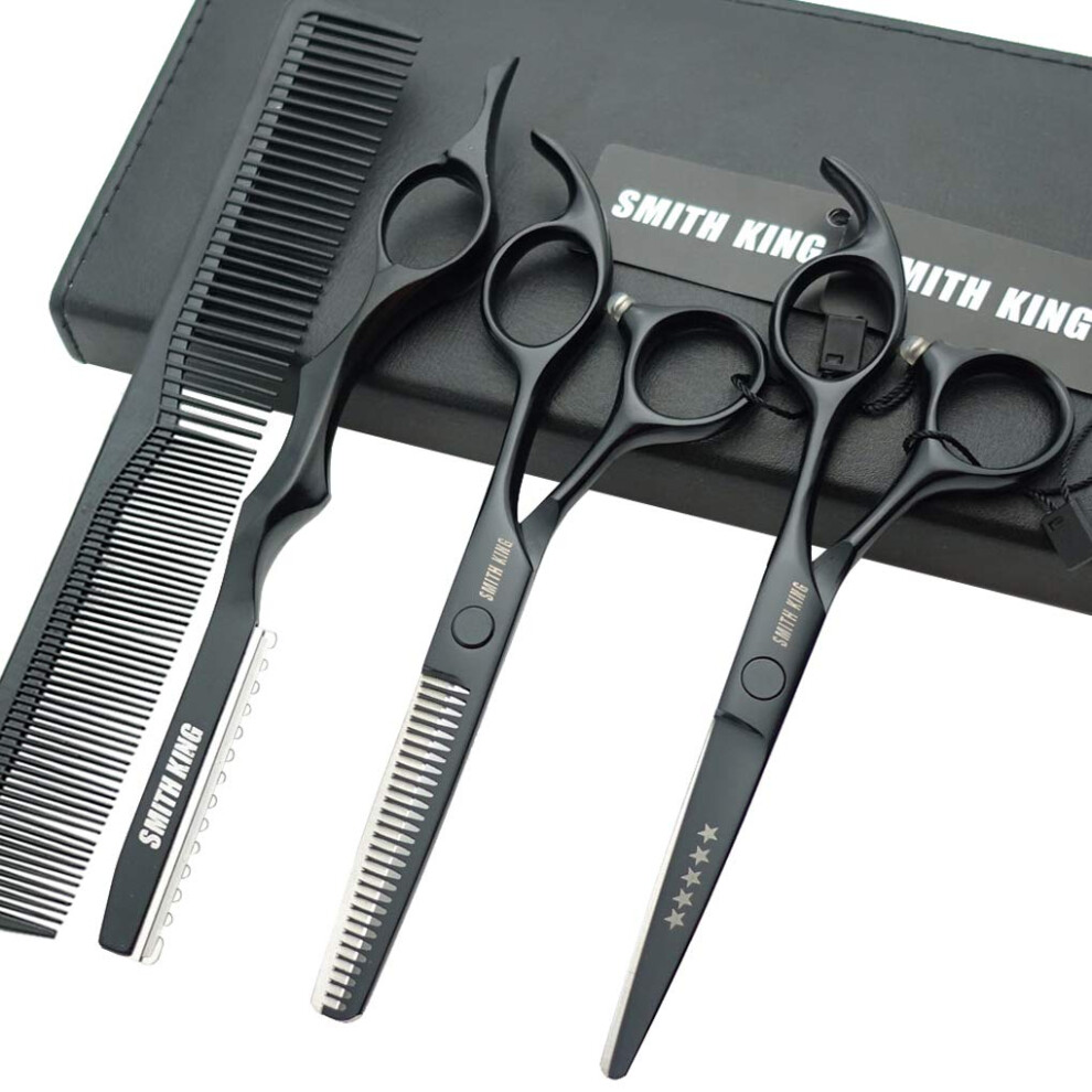 Smithking 5.5 Inches Hair Cutting Scissors Set With Razor Combs Lether Scissors Case Hair Cutting Shears Hair Thinning Shears For Personal And Professional (Bla