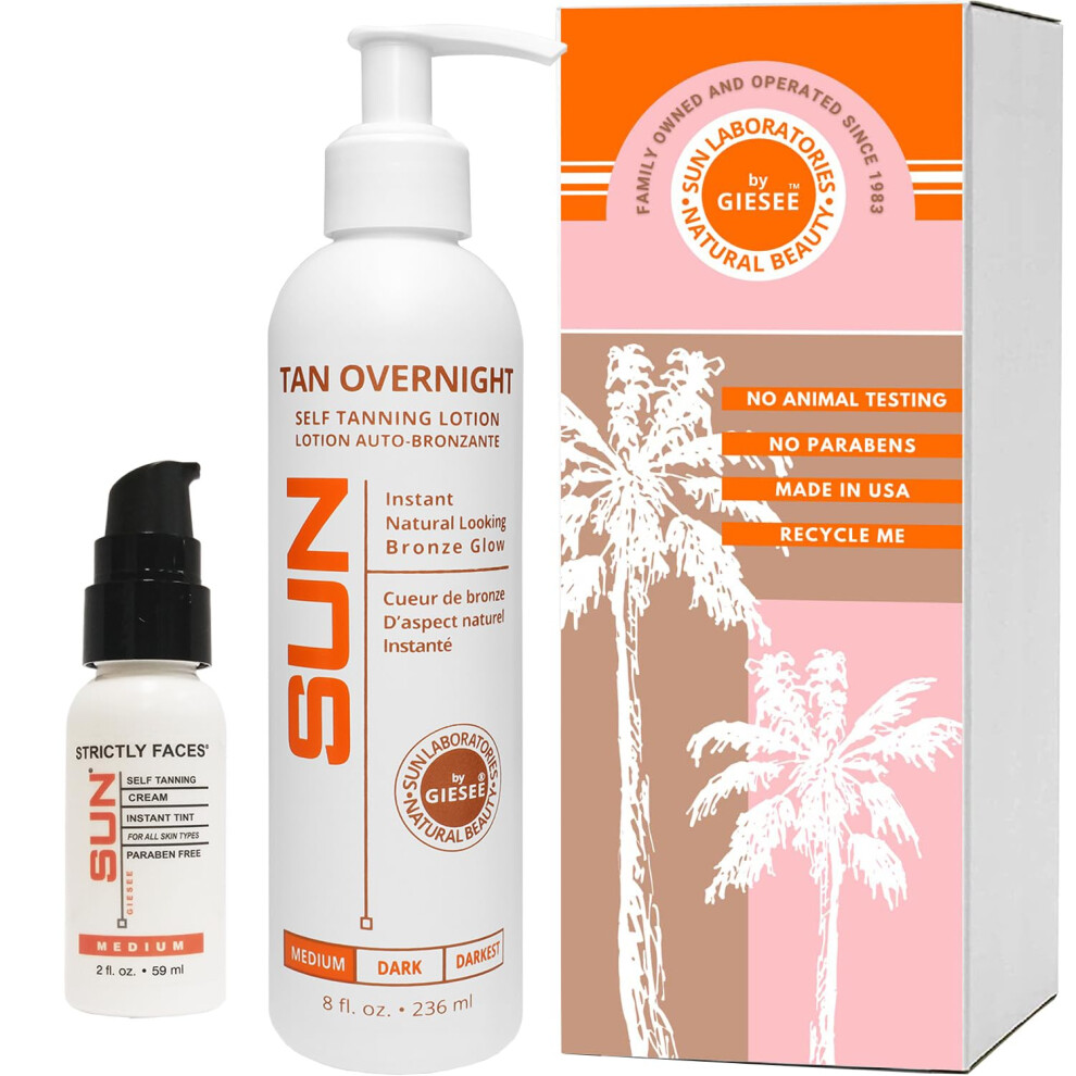 Sun Laboratories By Cream Giesee Self Tanning Kit With 8 Oz Tan Overnight Self Tanning Lotion And 2 Oz Sunless Tanning Face - Odorless Non-Toxic Self