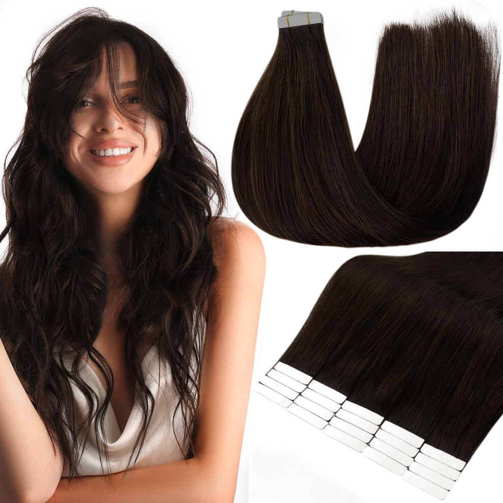 Fshine Full Shine Tape In Hair Extensions Human Hair Color 2 Darker Brown Remy Human Hair Extensions Tape In 14 Inch Tape In Hair Extensions 50 Grams Straigh