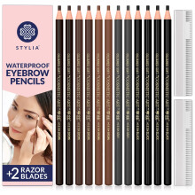 Set de Lápices de Cejas Impermeables Stylia, Lápiz de Mapeo de Cejas, Microblading