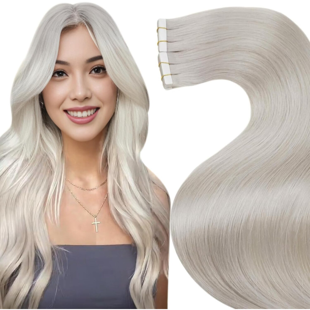 Laavoo Tape In Hair Extensions Blonde Tape In Hair Extensions Real Human Hair 20Inch Tape In Extensions Platinum Blonde Silky Straight 50G 20Pcs