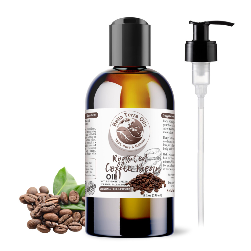 Bella Terra Oils - Roasted Coffee Bean Oil 8 Oz - A Pure Extract Of Coffee Bean Oil From Roasted Coffee Seeds, Enriched With Fatty Acids, An Elixir Fo