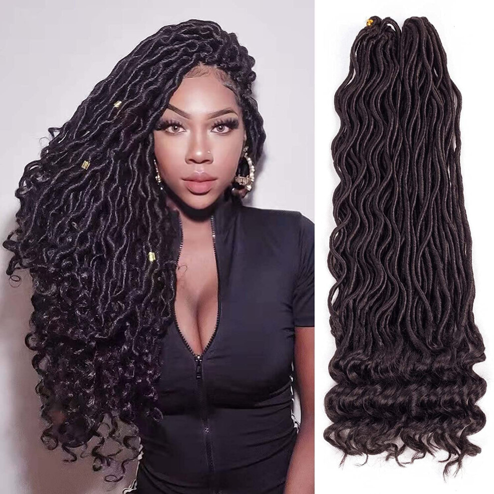 Ali Bling Unisex 6 Packs Goddess Locs Crochet Hair Wavy Curly Faux Locs Crochet Braids Synthetic Hair Extensions Crochet Locs Low Temperature Braiding Hair Deep Wave B