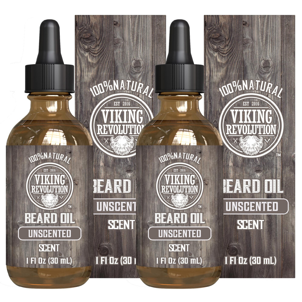 Viking Revolution Men's Beard Oil With Argan And Jojoba Oils - Natural Softener And Conditioner Strengthens And Moisturizes (Unscented 2 Pack)