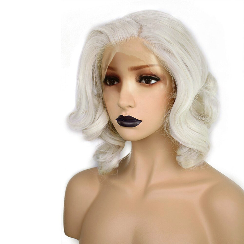 Anogol Unisex Silver Hair Cap+ Light Platinum Blonde Lace Front Wig Synthetic Hair Short Curly Bob Wigs Glueless Natural Hairline For Women