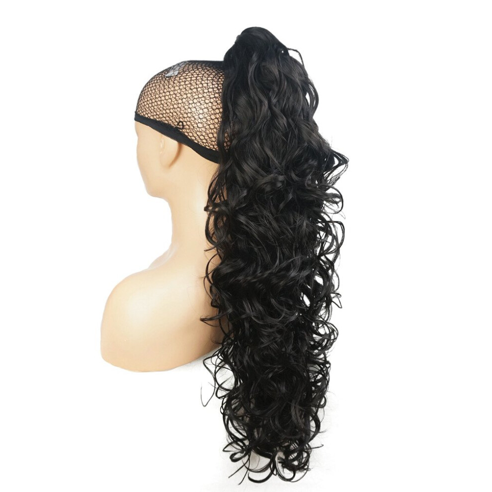 Lydell Unisex Brown 30"""" Long Curly Styled Clip In Claw Ponytail Hair Extension Synthetic Hairpiece 280G With A Jaw/Claw Clip (Darkest )