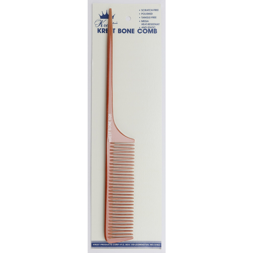 Cresta Krest Bone 10 Inch Coarse Teeth Rattail Comb. Professional Comb. Heat Resistant Comb. Styling Combs. Detangle Sectioning Comb.