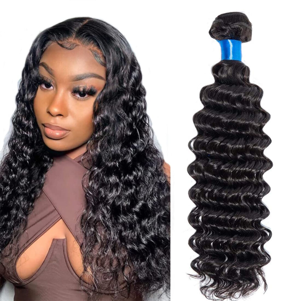 Extensiones De Cabello Humano Virgen Brasile O Sin Procesar, Color Ar Ndano, Con Ondas Profundas, 24 Pulgadas, 100 G/Paquete, Color Natural, Se P-image