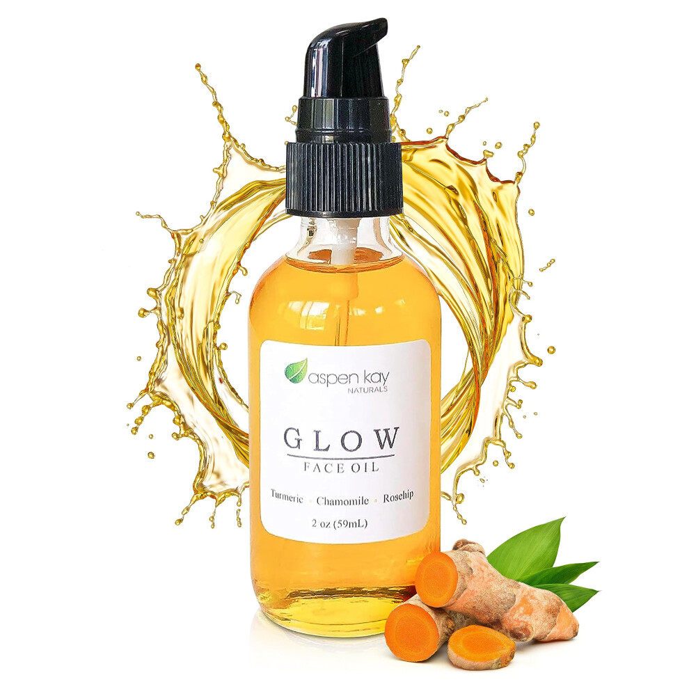 Glow - Turmeric & Rosehip Face Oil  Natural & Organic Face Moisturizer with Turmeric and Chamomile - Facial Serum - 2 oz