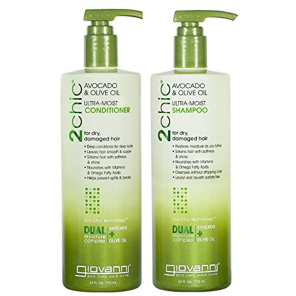 GIOVANNI 2chic Ultra-Moist Shampoo and Conditioner Set- Avocado & Olive Oil  Creamy Hydration Formula  Enriched with Aloe Vera  Shea Butter  Botanical