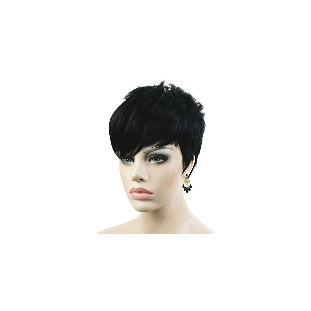 Lydell Unisex Black Short Asymmetry Side Bang Straight Wig Natural Full Synthetic Wigs