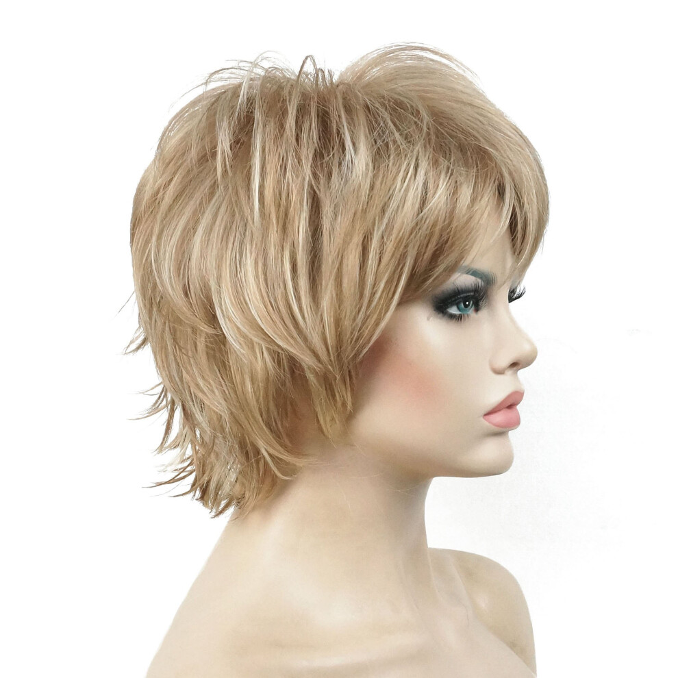 Lydell Unisex Short Layered Shaggy Wavy Full Synthetic Wigs (L16/613 Blonde Highlights)