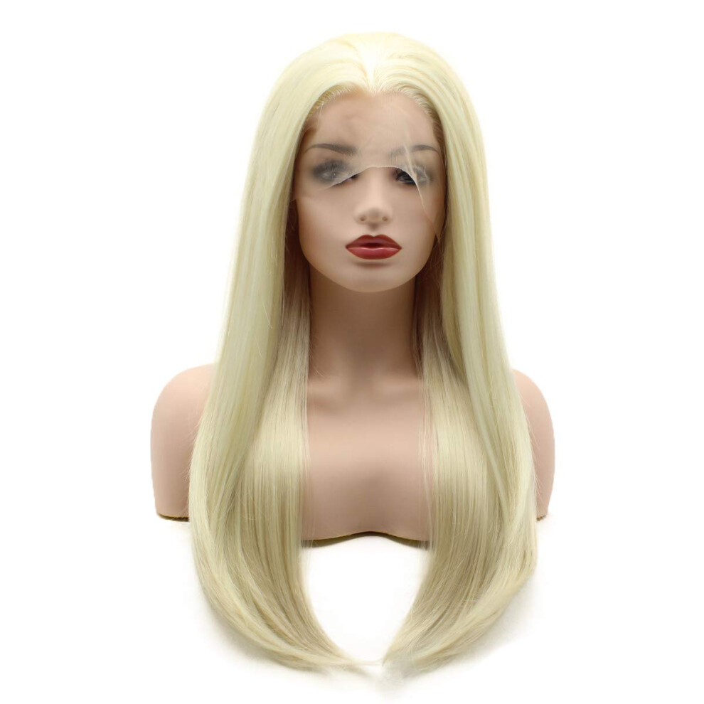 Meiyit Unisex Cream Meiyite Hair Straight Long 24Inch Beige Heavy Density Heat Resistant Realistic Wig