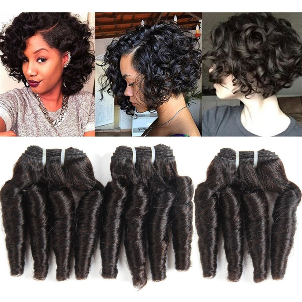 Molefi Brazilian Funmi Hair 3 Bundles Spiral Curl Human Hair Short Curly Weave 9A Unprocessed Brazilian Human Hair Extensions 100G/Pc Full Head Natura