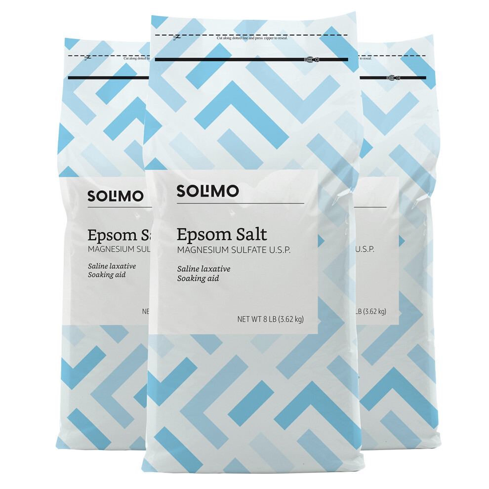 Solimo Amazon Brand - Epsom Salt Soak Magnesium Sulfate Usp Unscented 8 Pound (Pack Of 3)