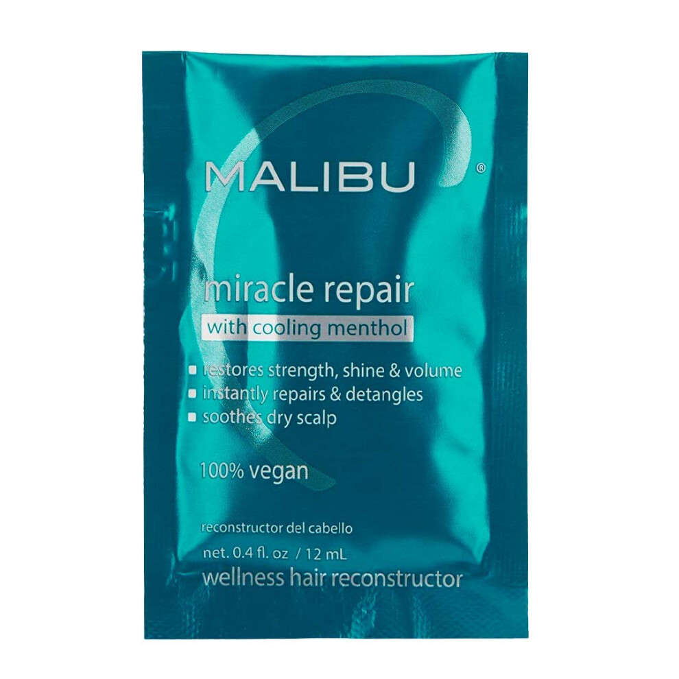 Malibu C Miracle Repair Hair Reconstructor with Cooling Menthol (1 Packet) - Nourishing Hair Repair Treatment for Weak  Damaged Strands - Scalp Invigo