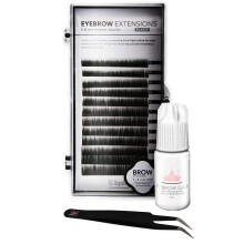 Kit d'Extensions de Sourcils KC Republic avec 1 x Plateaux de Faux Sourcils en Vison Noir Longueurs Mixtes 5-8 mm