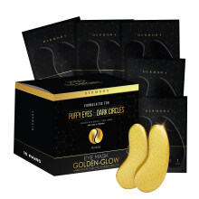 DERMORA Golden Glow Under Eye Patches (15 Pairs Eye Gels) - Rejuvenating Treatment for Dark Circles Puffy Eyes Refreshing Revitalizing Travel