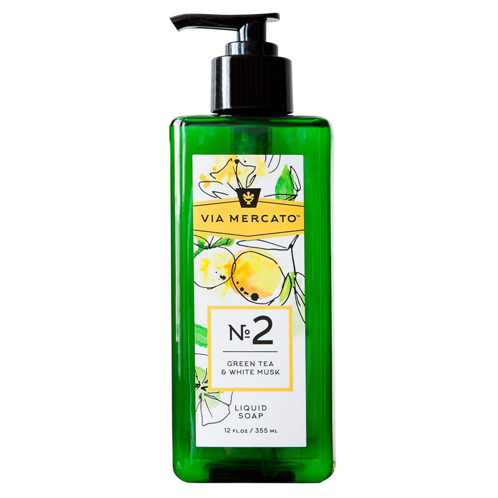 Via Mercato Liquid Soap, Shea Butter Enriched (12 Oz), No. 2 - Green Tea & White Musk