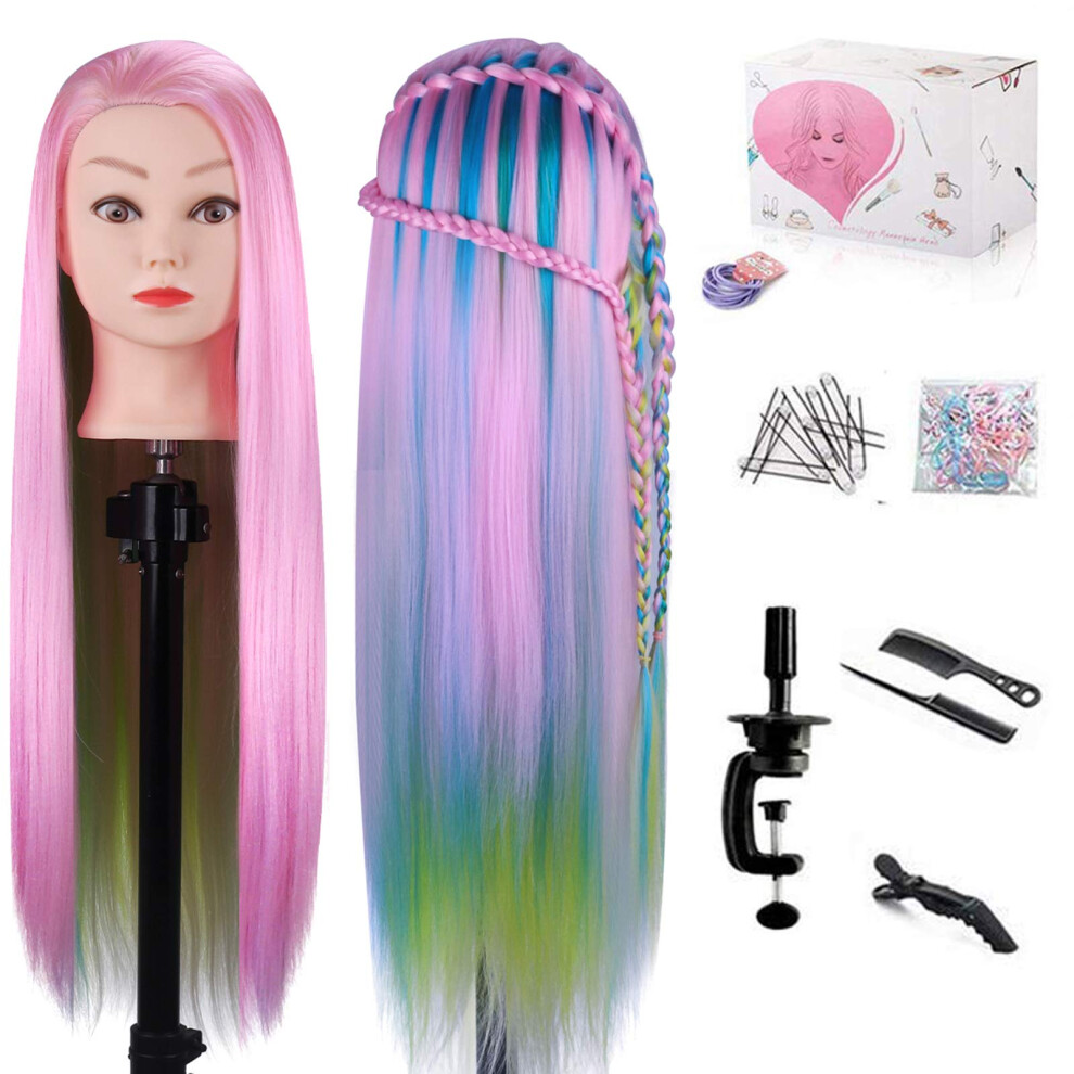 Mysweety Unisex Not,Specified 29 Inch Colorful Hair Mannequin Head Hairdressing Practice Training Doll Heads Cosmetology Hair Styling Mannequins Heads With Clamp + Practic