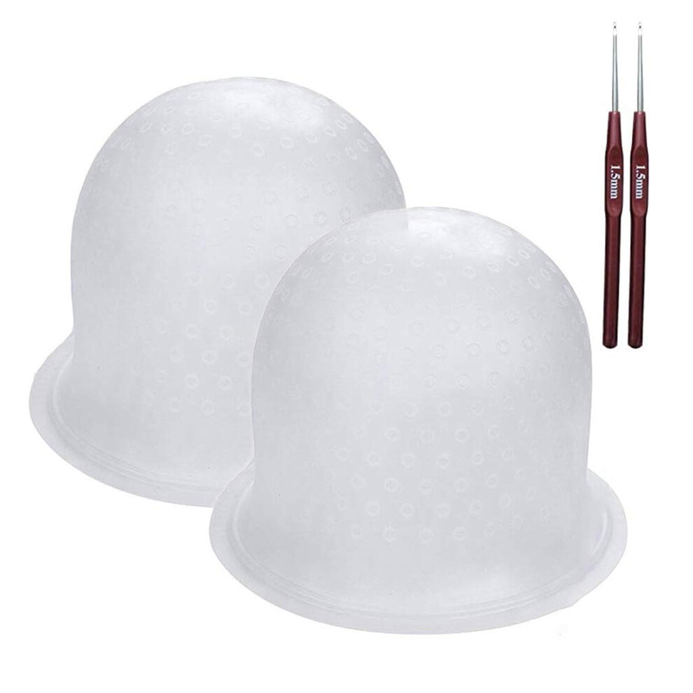 Beikalone Highlight Caps With Coloring Hair Hook 2 Packs Frosting Coloring Cap Professional Salon Silicone Hairdressing Tools