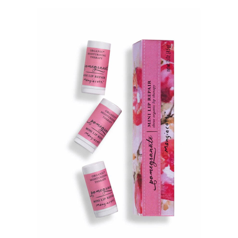 Mangiacotti Lip Balm Moisturizing Repair Sticks For Soft Lips Organic Beeswax Mini Balms 3-Pack Pomegranate