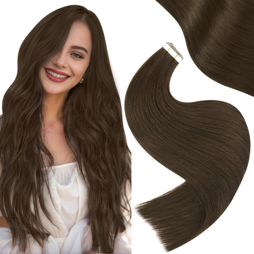 Easyouth Unisex Brown Dark Tape In Hair Extensions Human Hair Tape Hair Extensions Real Human Hair Tape In Extensions Human Hair 16Inch 20Pcs 40G