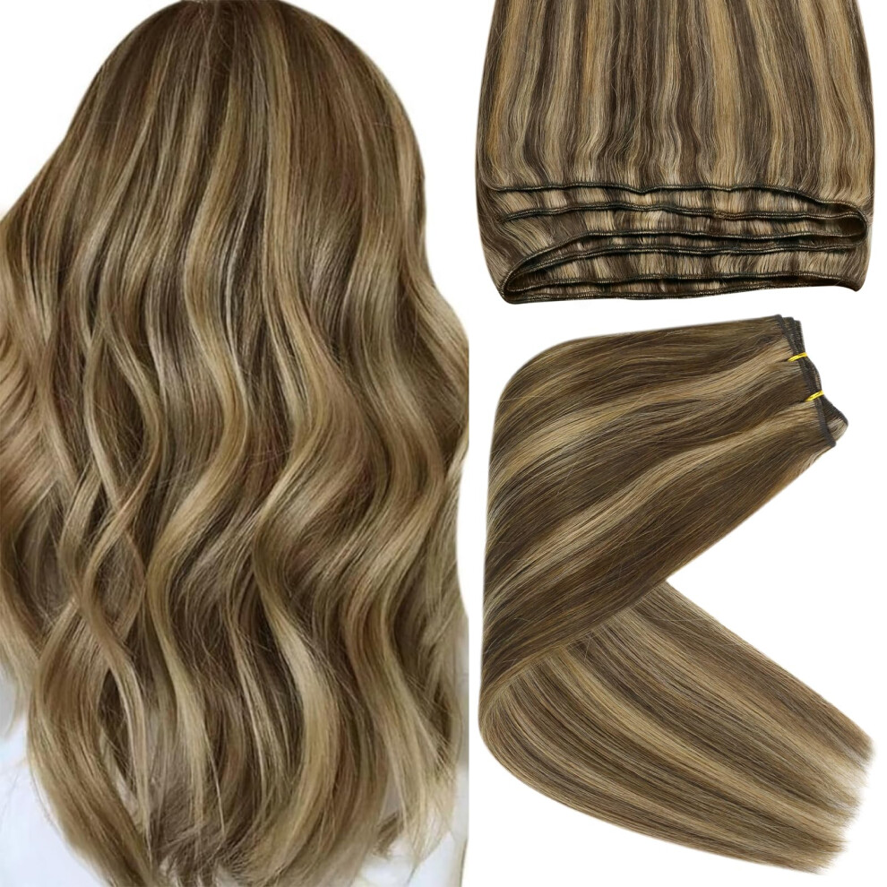 Sunny Hair Unisex Brown Sunny Human Hair Weft Hair Extensions Real Human Hair Weft Highlights Human Hair Extensions Sew In Dark Mix Caramel Blonde Highlights Weft