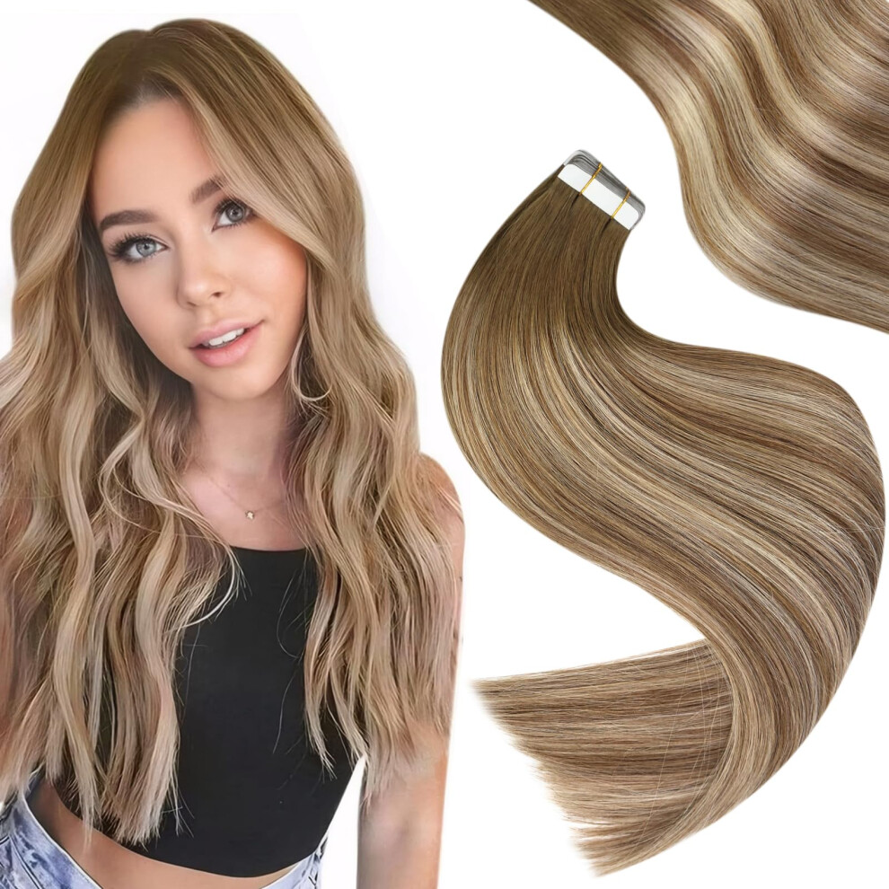 Easyouth Unisex Brown Tape In Hair Extensions To Medium Blonde Balayage Tape In Extensions Human Hair 22 Inch 50G 20Pcs Ombre Hair Extensions Tape In Real Ha
