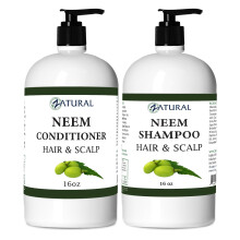 Zatural Natural Neem -shampoo- ja hoitoainesetti, rauhoittava ja parantava herkälle päänahalle ja hiuksille, ravitseva ja korjaava (470 ml shampo