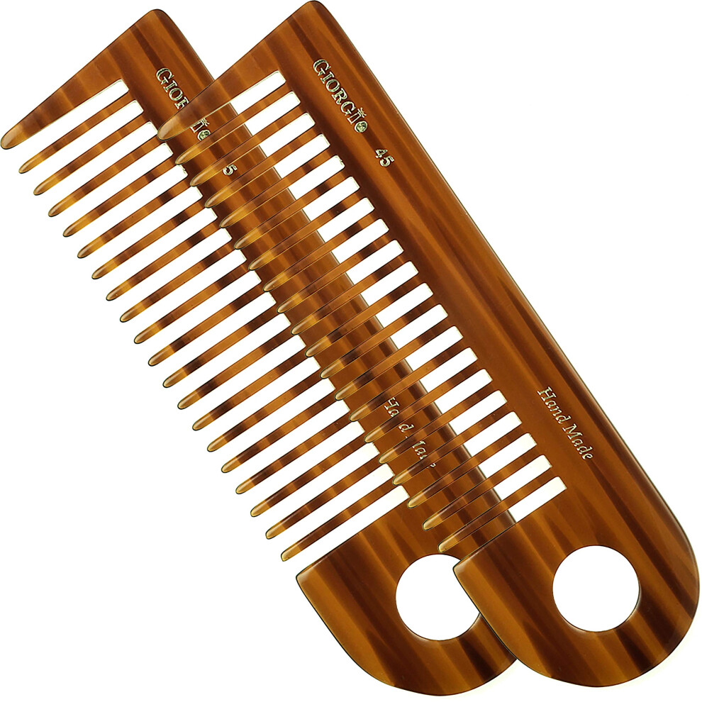 Giorgio G45 Large 6.55 Inch Hair Detangling Comb Wide Teeth For Thick Curly Wavy Hair. Long Hair Detangler Comb For Wet And Dry. Handmade Of Quality