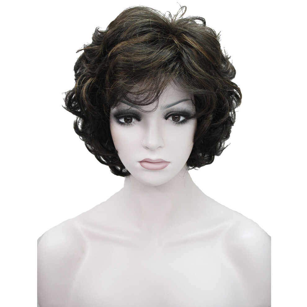 Wiginway Unisex Short Curly Wavy Synthetic Hairpiece Wigs With Bangs For Women Girls