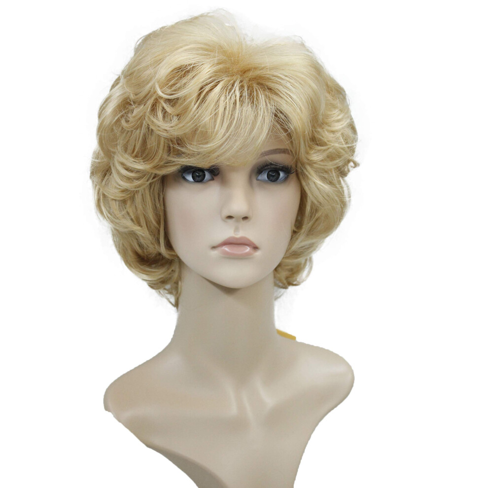 Wiginway Unisex White Short Layered Shaggy Wavy Wigs Full Synthetic Bob Capless Wigs For Women Light Butterscotch