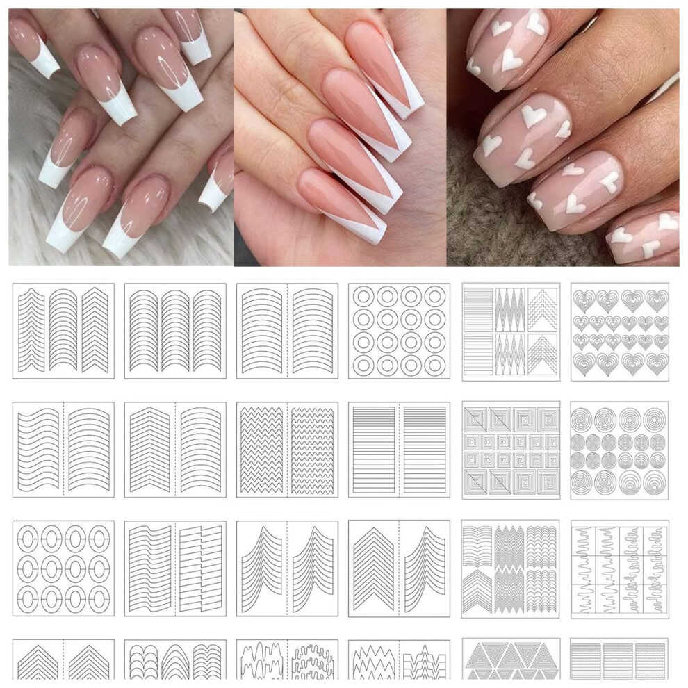 Tailaimei 1768 Pi Ces 60 Mod Les French Manucure Autocollants Pour Ongles Nail Art Conseils Guides Pour Diy D Coration Pochoir Outils (36 Feuilles)-image