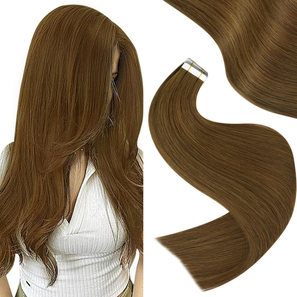 Easyouth Unisex Brown Tape In Human Hair Extensions Human Hair Tape In Extensions Dark Tape In Hair Extensions Real Human Hair 22Inch 20Pcs 50G