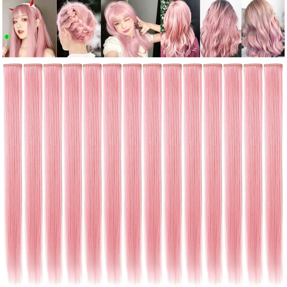 Fairy Color 12Pcs Colo Hair Extensions, Multi-Colors Hairpieces Party Highlights Clip In Synthetic Hair Extensions 21 Inch For Women And Girls (Lig Red