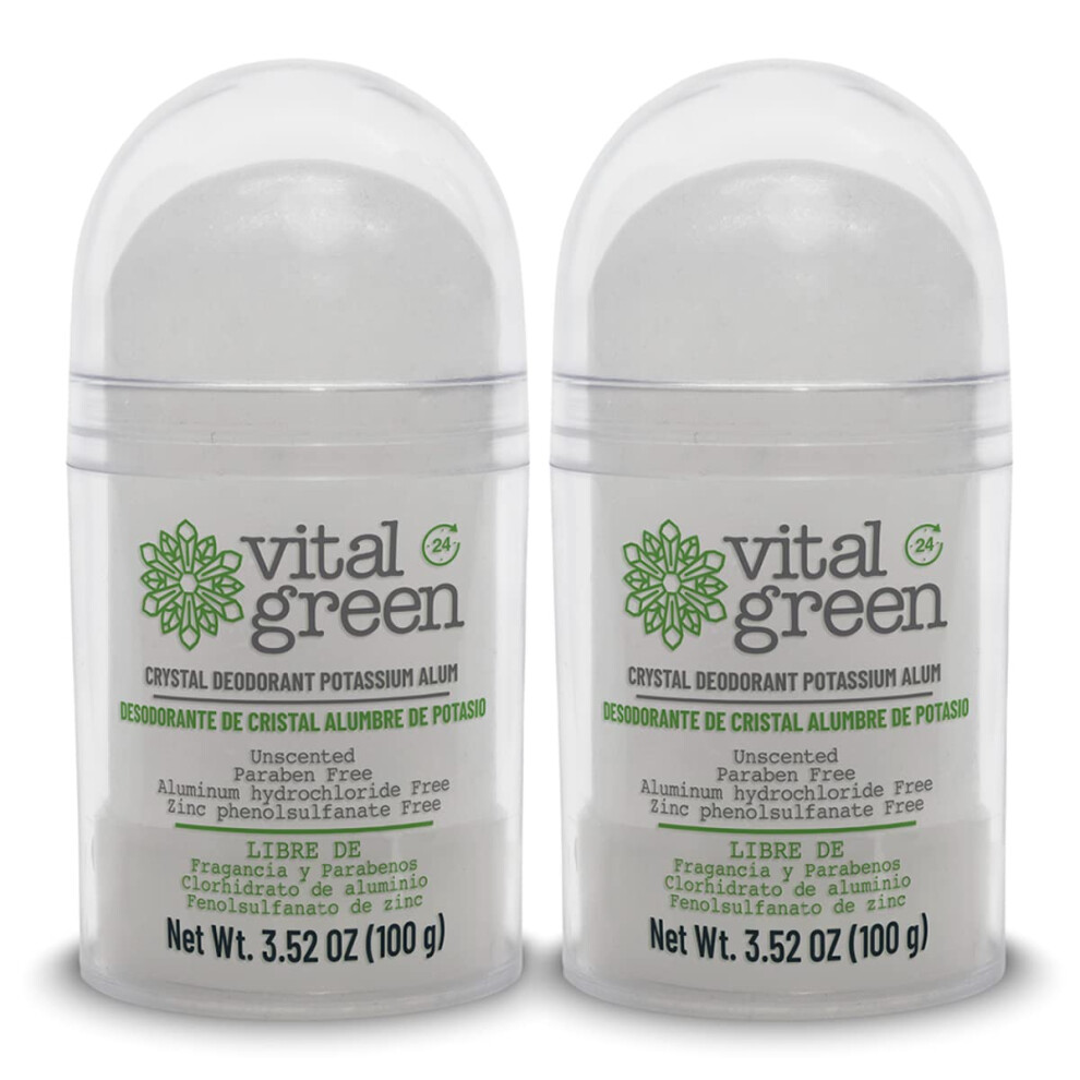 Vit Lna Zelen Green Vital Crystal Potassium Alum Deodorant - Unscented Mineral Deodorant For Men Women And Athletes -3.53Oz / 100 G (2 Units)