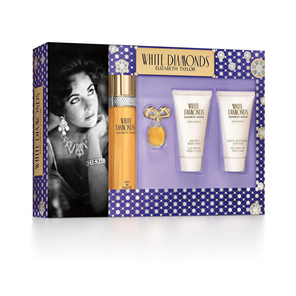 Elizabeth Taylor White Diamonds Ladies Gift Set With Spray  Body Lotion  Body Wash & Perfume