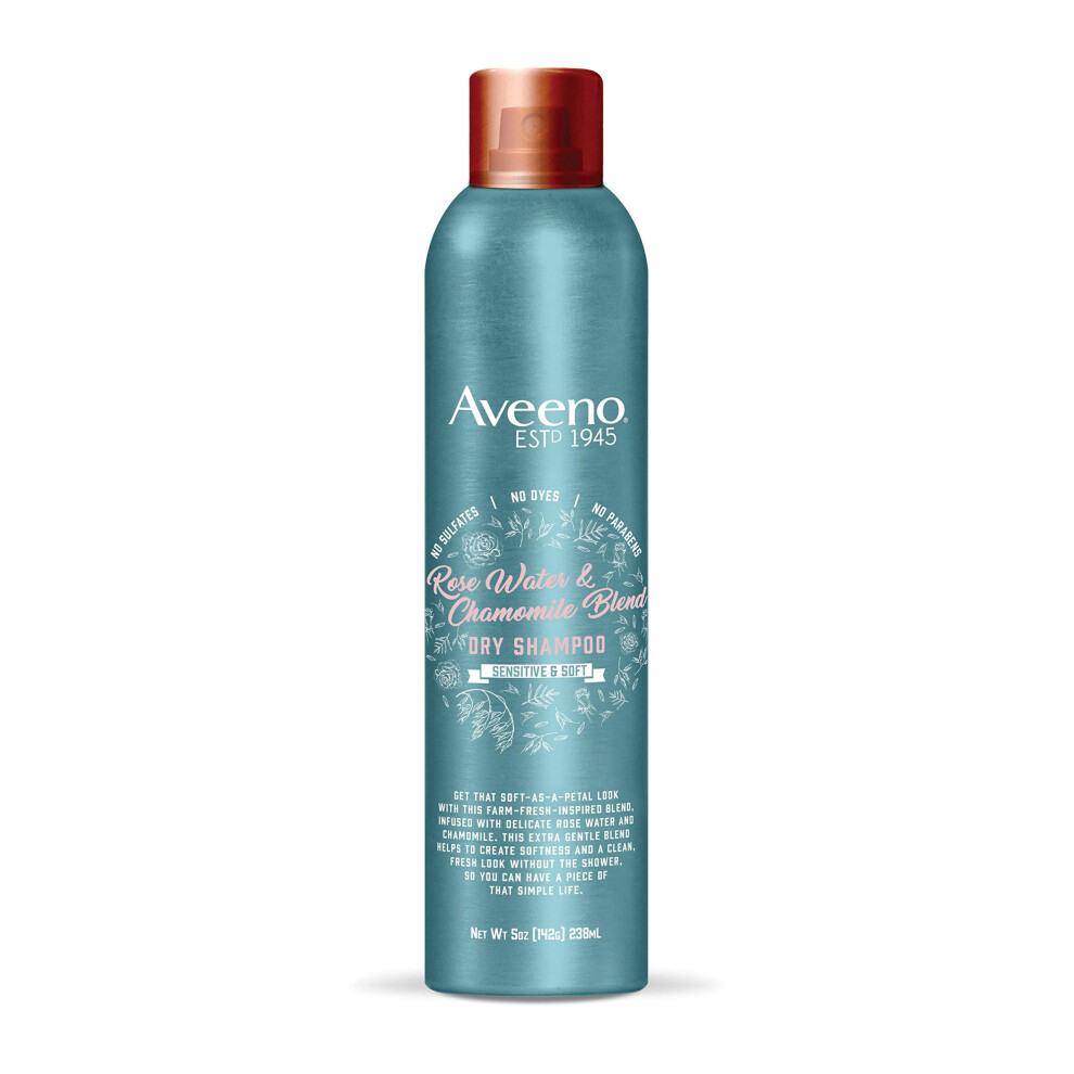 Aveeno Rose Water & Chamomile Blend Gentle Dry Shampoo for Sensitive Scalp & Soft Hair  Sulfate Free Dry Shampoo  Paraben & Dye-Free  5 Fl Oz