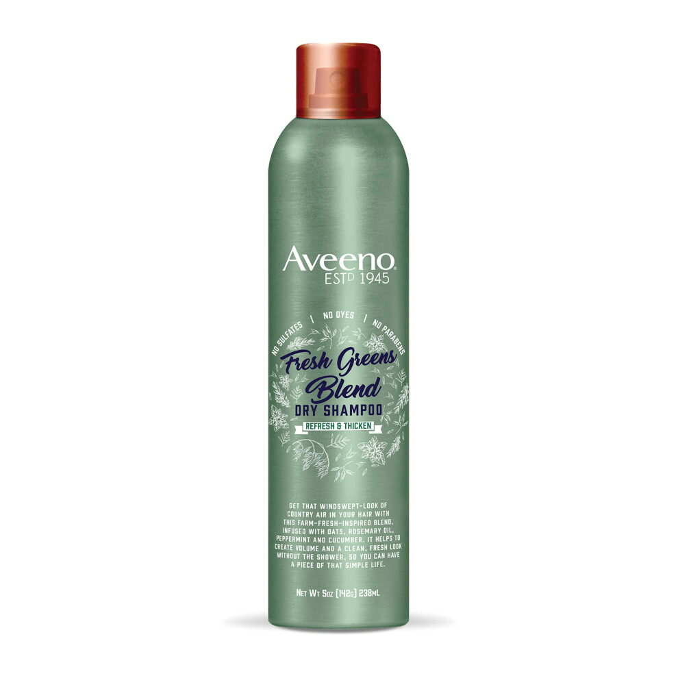 Aveeno Fresh Greens Blend Sulfate-Free Dry Shampoo Spray with Rosemary  Peppermint & Cucumber to Thicken & Nourish  Volumizing Dry Shampoo for Thin or