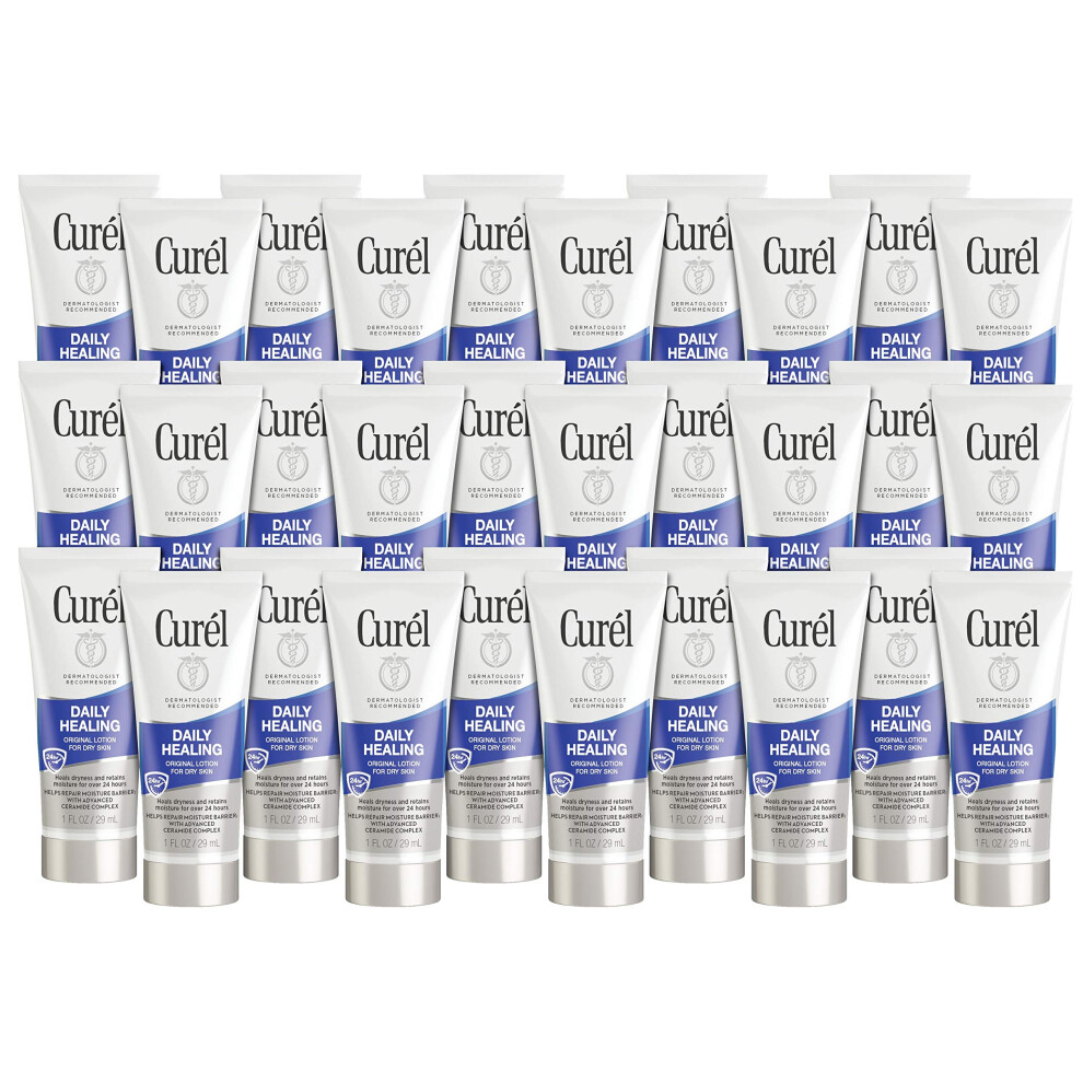 Curel Daily Healing Dry Skin Lotion Hand And Body Moisturizer 1 Fl Ounce Travel Size Mini Size 30-Pack With Advanced Ceramide Complex Helps To R