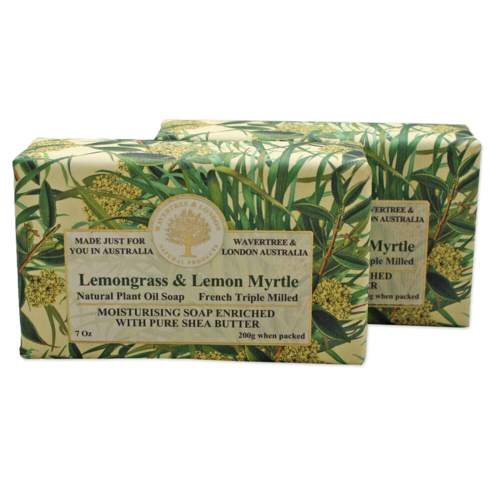Wavertree & London Lemongrass & Lemon Myrtle Scented Natural Soap (2 Bars) 7Oz Moisturizing French Triple Milled Soap Bars Enriched With Shea Butter