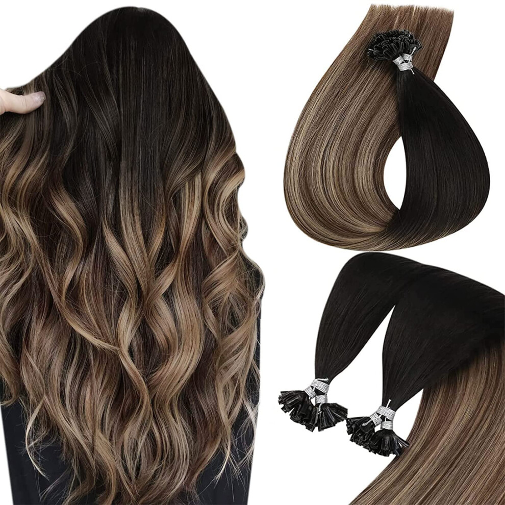 Extension Per Capelli Sunny U Tip, Capelli Umani, Ombre Nere, Castano Scuro, Balayage, Biondo Cenere, Extension Per Capelli Utip, Capelli Umani,-image