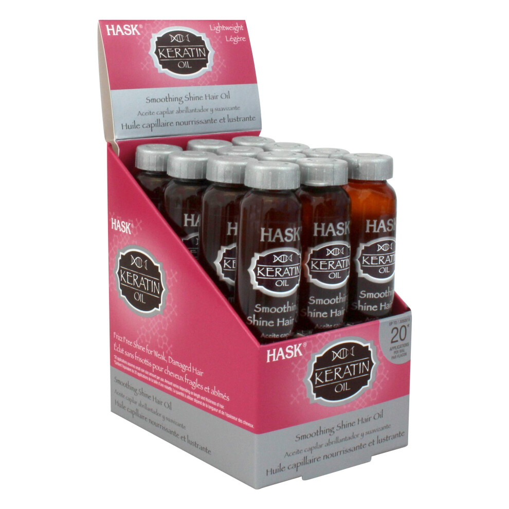 Hask Hair Oil Keratin Smoothing Hair Treatment For Shine And Frizz Control 12 Vials Color Safe Gluten-Free Sulfate & Paraben-Free