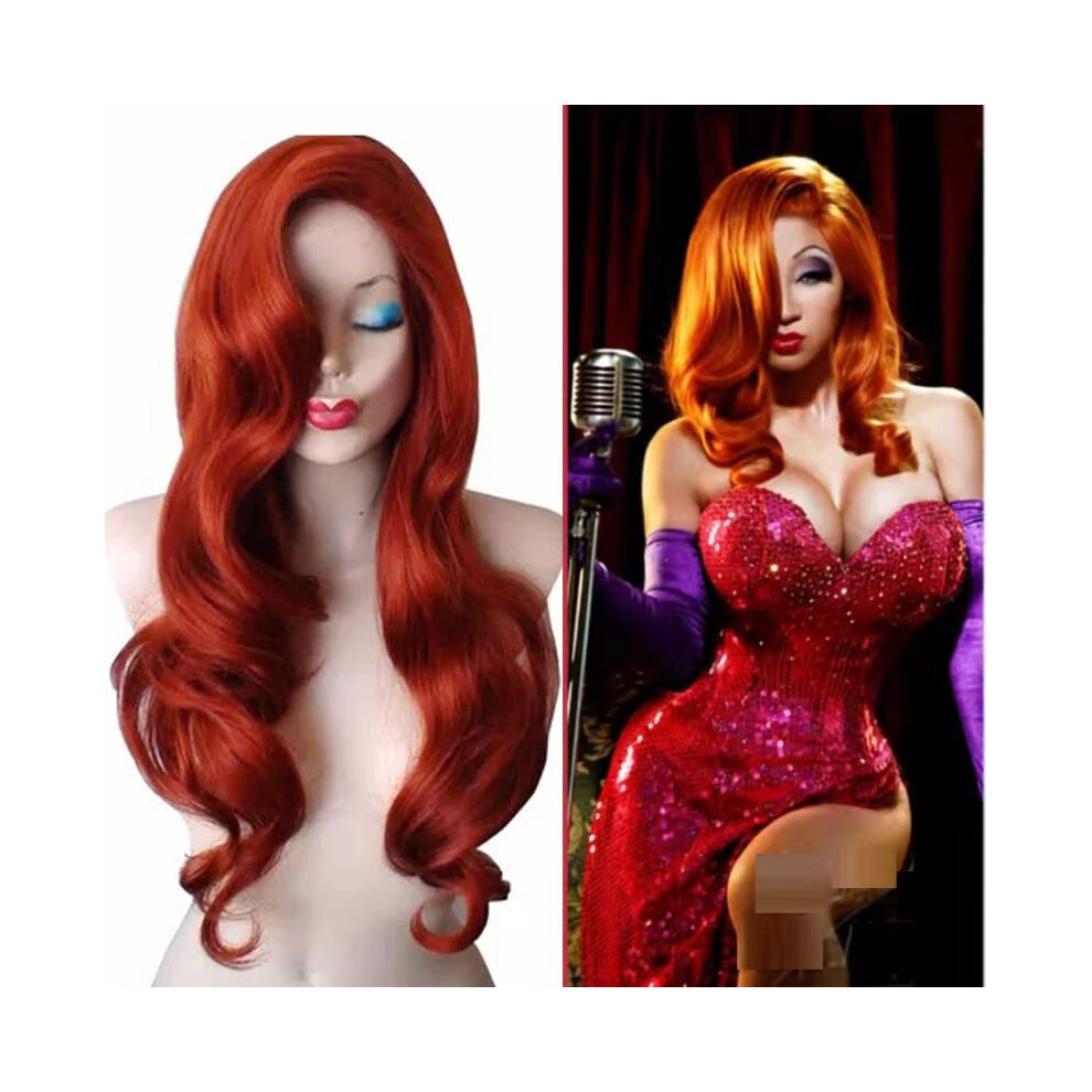 Kkbeauty 28 Jessica Rabbit Long Wavy Copper Red Cosplay Wig Spiral Curly Anime Heat Resistant Hair For Women