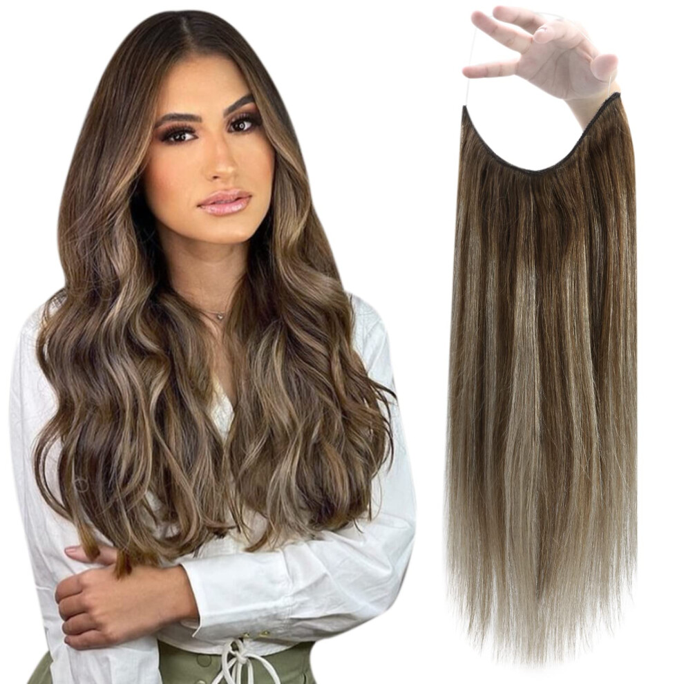 Fshine Unisex Wire Hair Extensions Real Human Hair 18 Inch Invisible Wire Hair Extensions Blonde Fish Line Hair Extensions Human Hair Balayage 2 Fading To 3