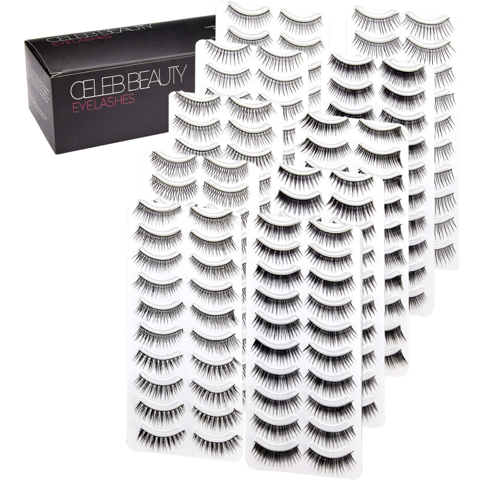 Celeb Beauty Eyelash Splashes 100 Pair Faux Lashes Variety Pack - Reusable Fake Eyelashes in 10 Styles - Hypoallergenic Strip False Lashes Set with So