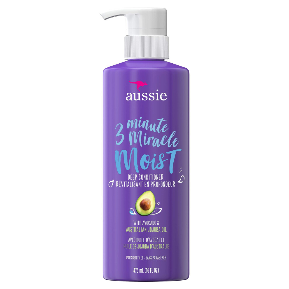 Aussie 3 Minute Miracle Moist Detangling Deep Conditioner Treatment with Avocado Oil  16 fl oz  Paraben and Sulfate Free